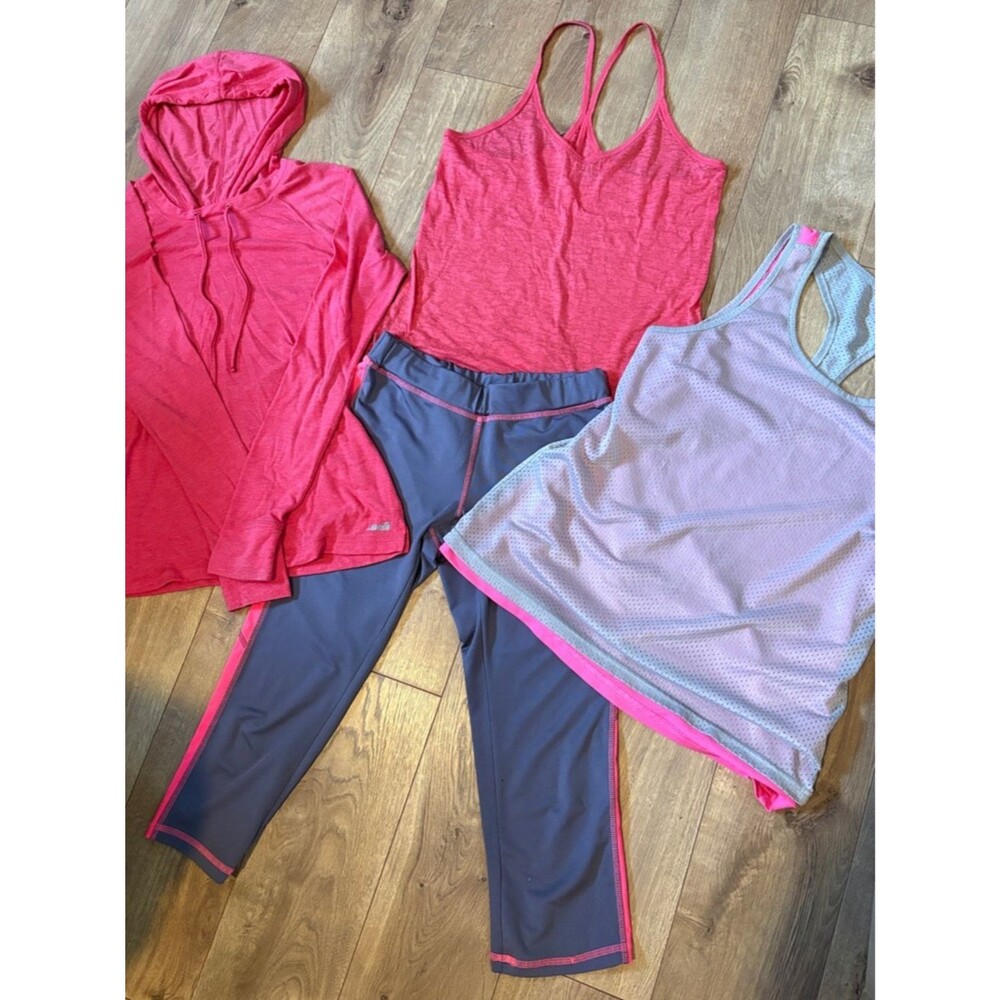 VSX Pink Active Tank, Heathered Coral Top & Gray Capri Leggings